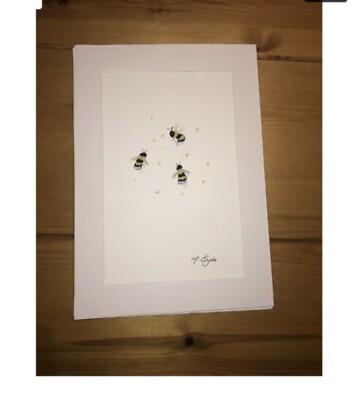 Drei Hummeln Original Aquarell Gemälde, signierte Kunst kein Druck