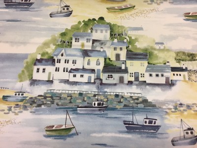 St Ives por el Mar Azul//Amarillo Diseñador Cortina De Algodón//Tela Artesanal
