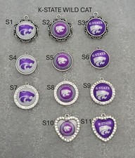 New Many Designs of K-State Wildcat NCAA Sport teams, CZ stones, top Glass charm