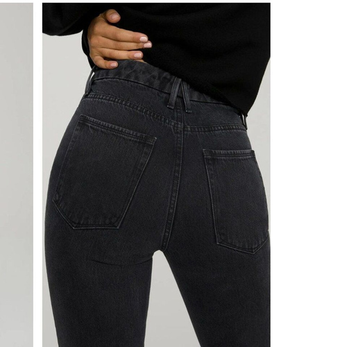 Good American Good Boy Ripped High Waist Split Hem Black Jeans Size 12/31 NWT - Picture 5 of 7