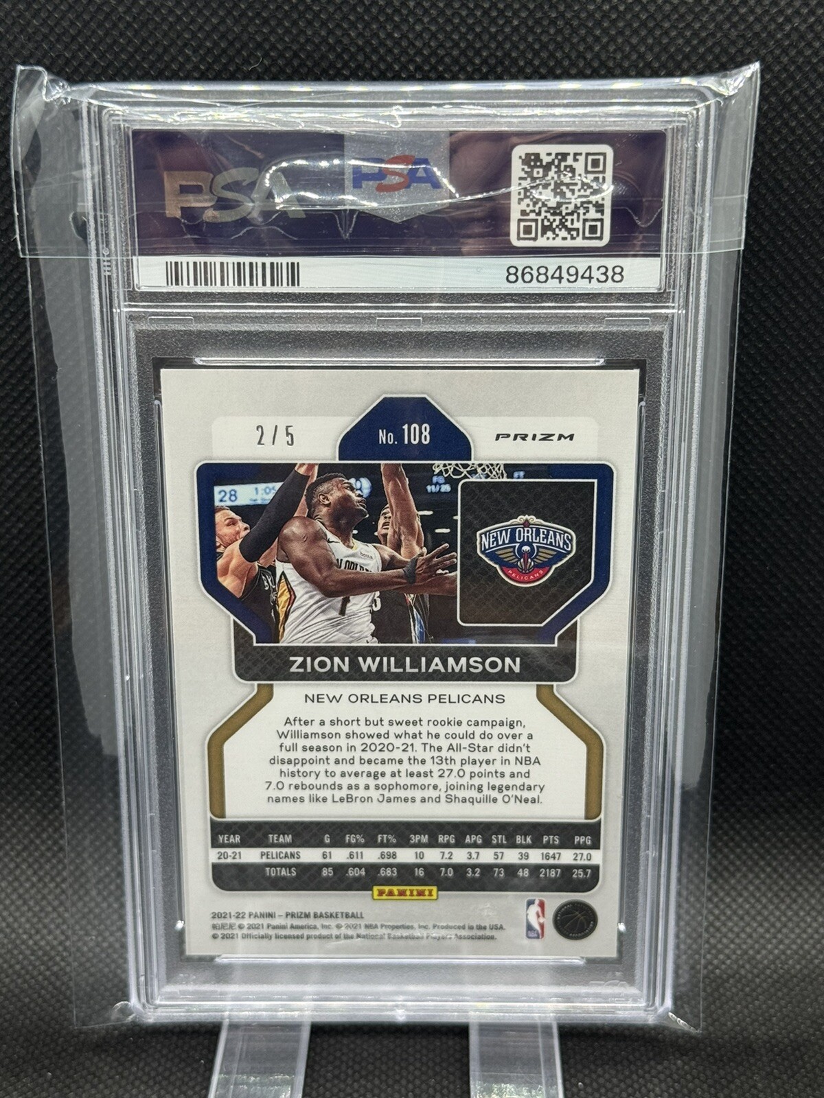 2021-22 Zion Williamson Prizm Fast Break Neon Green 2/5 PSA 10 GEM MINT # 108 view 9