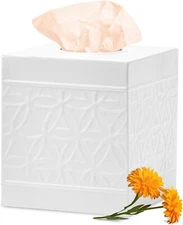 Autumn Alley White Tissue Box Cover Square, White Bathroom Accessories