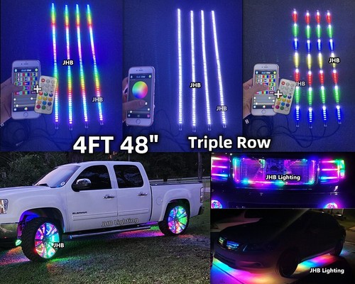 JHB 4PCS 4FT CHASING Flow TRIPLE ROW LED Underglow 15.5" Wheel Strips Lights Kit