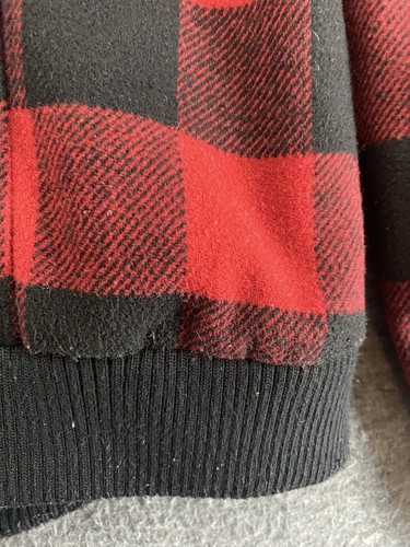 Aeropostale Moto Jacket Women’s Jr’s Large Red Red Black Plaid Faux Sherpa Coat - 第 23/24 張圖片