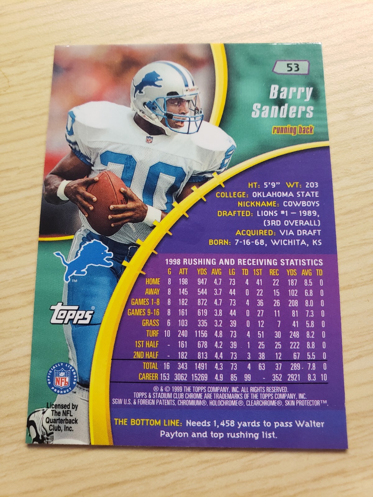 1999 Stadium Club Chrome 53 Barry Sanders Detroit Lions HOF eBay