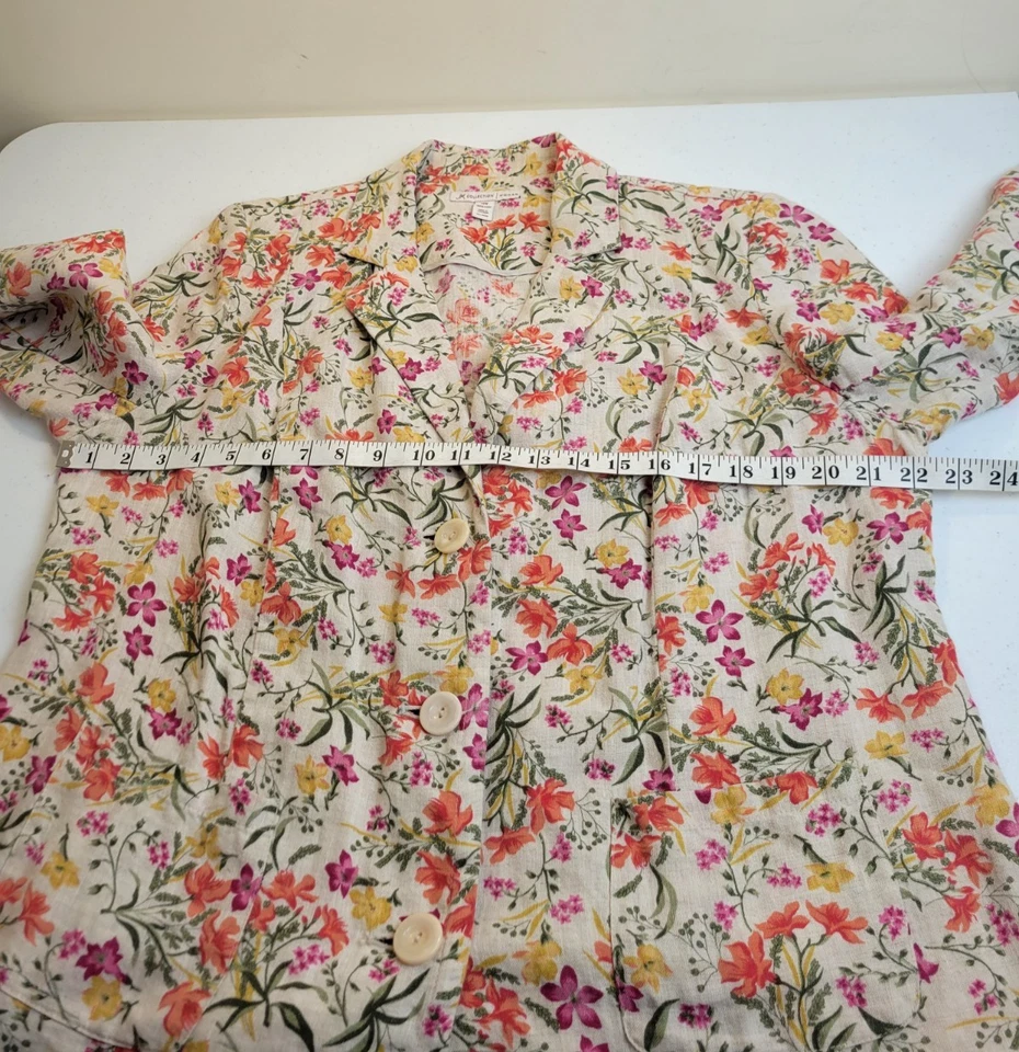 JM Collection 粉色橙色花卉亚麻休闲西装外套女式 14W 码 — 第 3/4 张图片