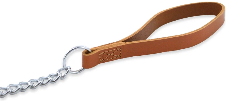 Chain Dog Lead - Brown Tan Leather. Heavy - 80cm (50KG). - Image 2 of 4