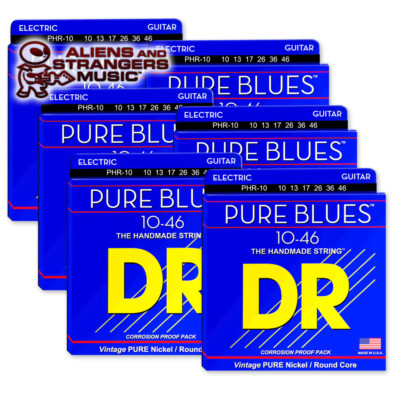 6 Sets! DR Strings PHR-10 PURE BLUES  Pure Nickel Electric Medium 10-46