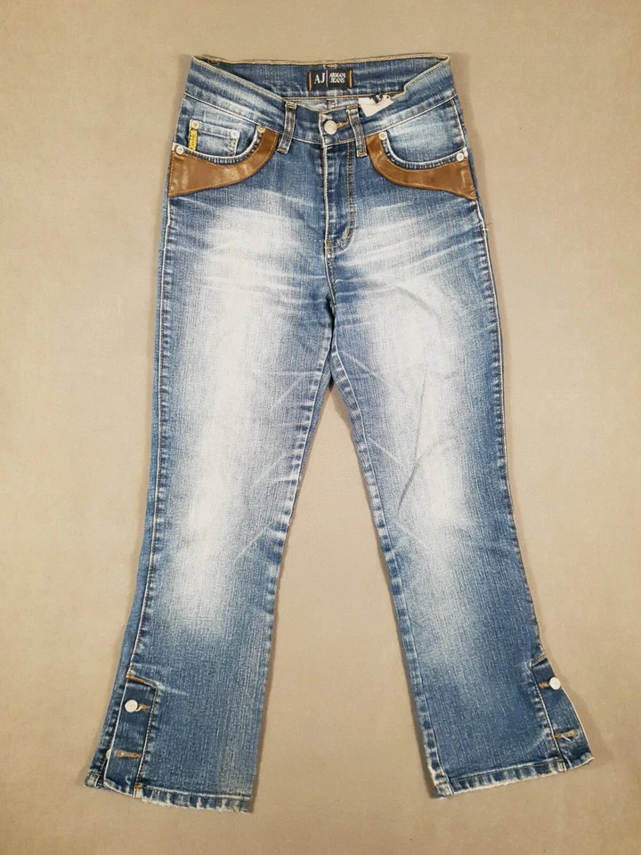 Armani Jeans para mujer 26x25 Azul Denim Lavado Medio Corte Bota Parche de Colección Años 90 Foto 2 de 4