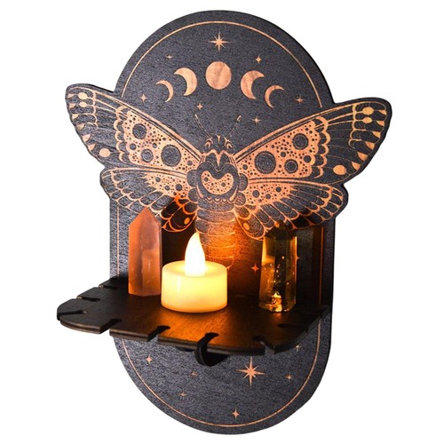 Moon Crystal Shelf Wooden Wall Shelf for Succulents Crystal Display Shelf - Picture 8 of 9