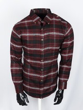 Mens Flannel Plaid Shirt Burgundy Black Gray Button Chest Pocket Long Sleeve