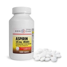 GeriCare Uncoated  Aspirin Pain Reliever and Fever Reducer 325mg 1000 Tablets