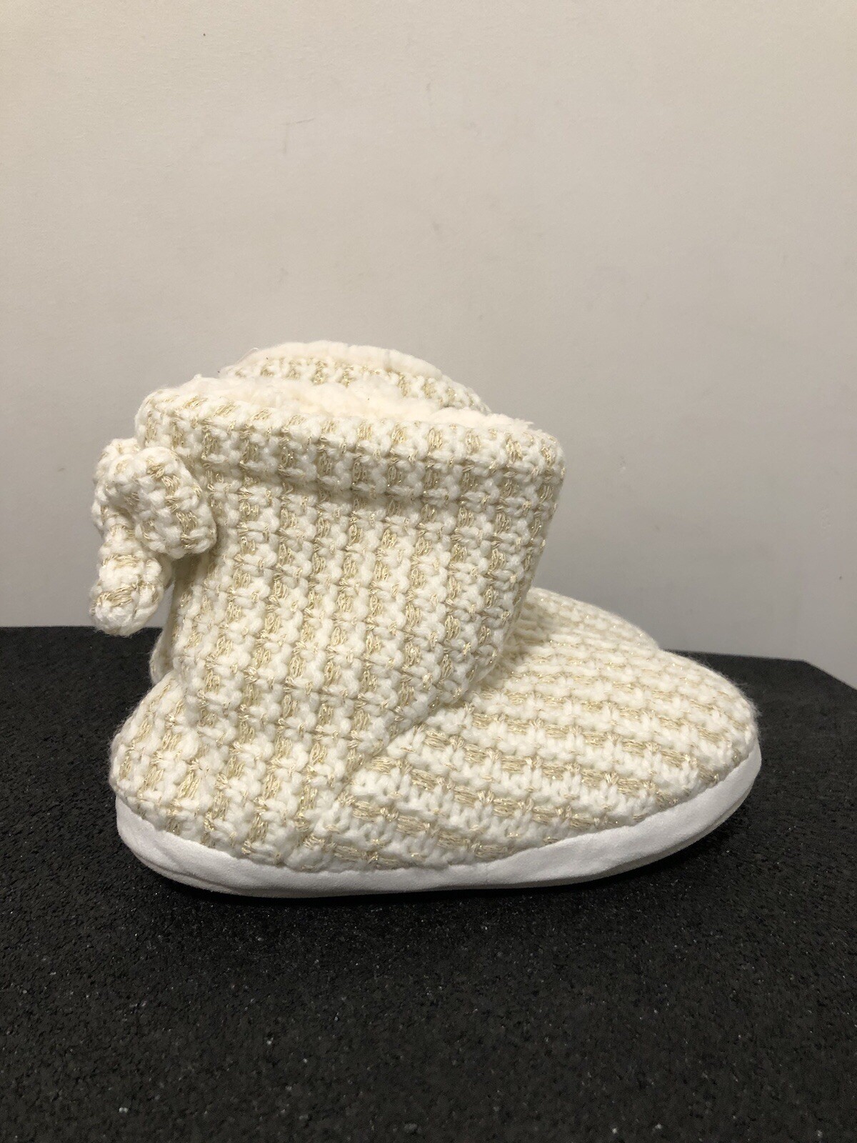 PANTOFOLA D’ORO Marks & Spencer stivaletti in maglia foderati in pelliccia sintetica UK 1 EU 33 crema oro