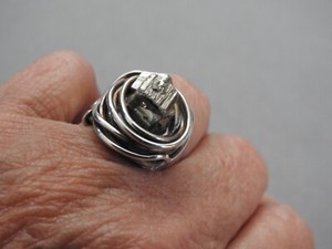 unique REBAJES STERLING SILVER PYRITE CUBE RING hand wrought modernist brutalist