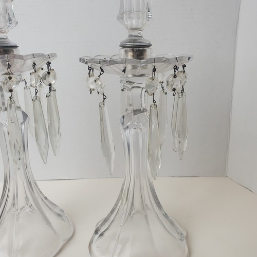 Antique Crystal Candlesticks Pair with Bobeche to Catch Wax Drippings and Prisms - Picture 10 of 10
