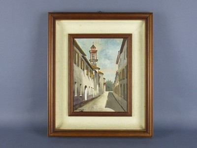 BECCARI ROBERTO NAPOLI Vintage Gemälde Rahmen Ansicht Allee Epoche XX