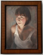 JA Contemporary VTG Modern Realism Luminous Female Portrait Figurative Painting