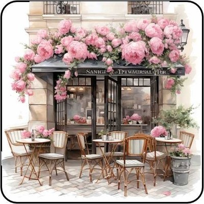Corner PAris cafe Set Of 4 Coasters Holiday Table Gift   Floral Flowers Art