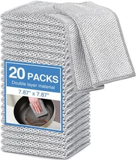 20 Pcs Wire Dishwashing Rags Double Layer Fiber Cleaning Cloth Quick Dry Grey