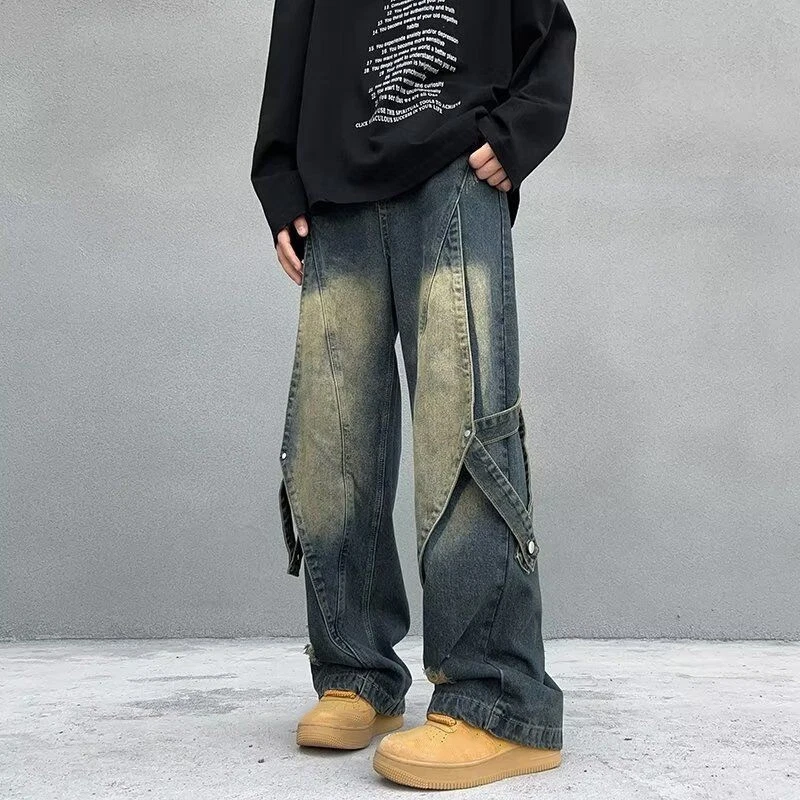 Men's Black Retro Blue Straight Leg Punk Hip Hop Pants Trousers Denim Jeans New