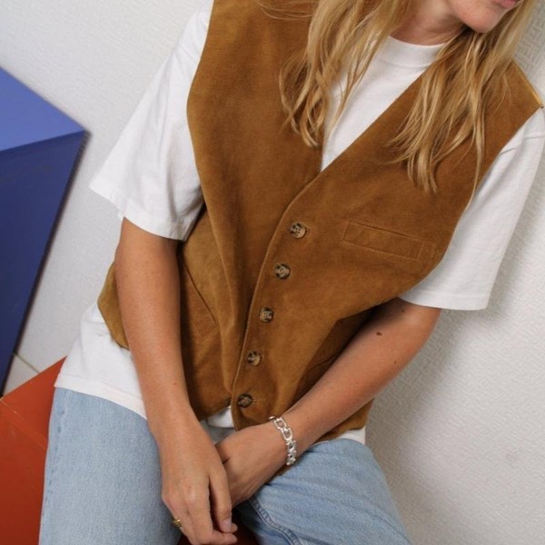 Women Sonia Vest Brown Suede S