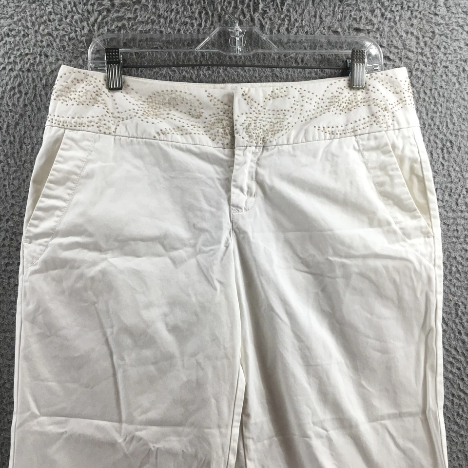 Tommy Hilfiger Pantalones Capri Pierna Ancha Mujer 35 (real 35x23.5) Blanco Algodón Cremallera Foto 2 de 4