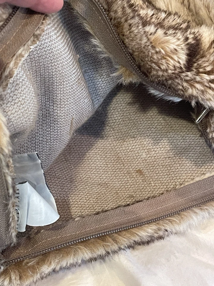 Pottery Barn Large Faux Fur Pillow Sham Cover 18"x18” Brown Taupe Zip Single - Image 4 of 4