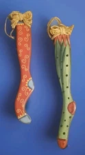 Primitive Country Wood  Ornaments Long Thin  Painted Stockings American Greeting