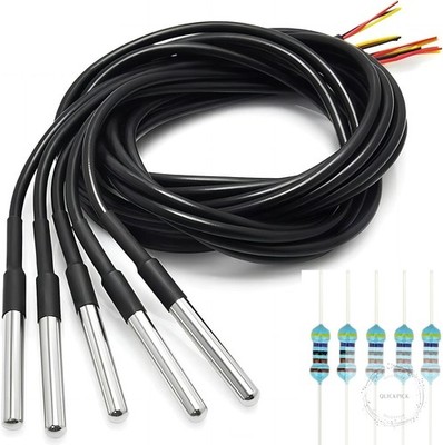 5 Pcs DS18B20 Temperature Sensor Probe High-Accuracy Waterproof Equipped
