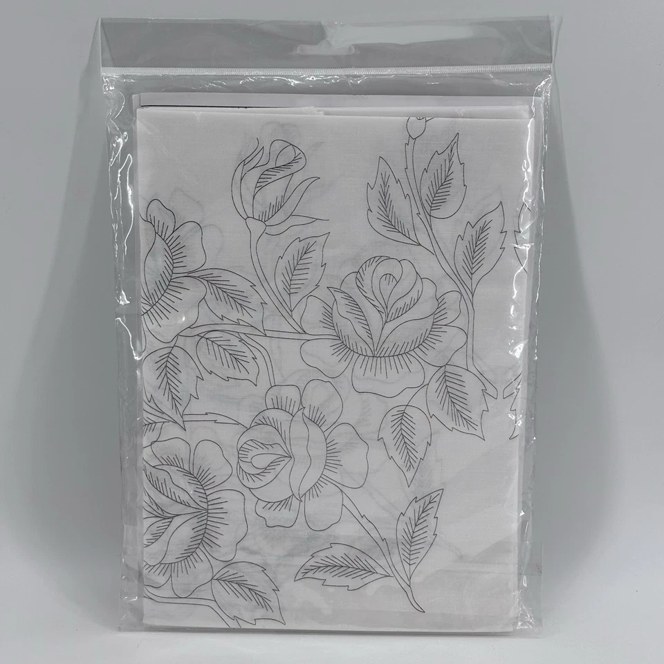 Craftways Red Rose Garden Stamped Tablecloth For Embroidery 60” Round NEW - Image 2 of 2