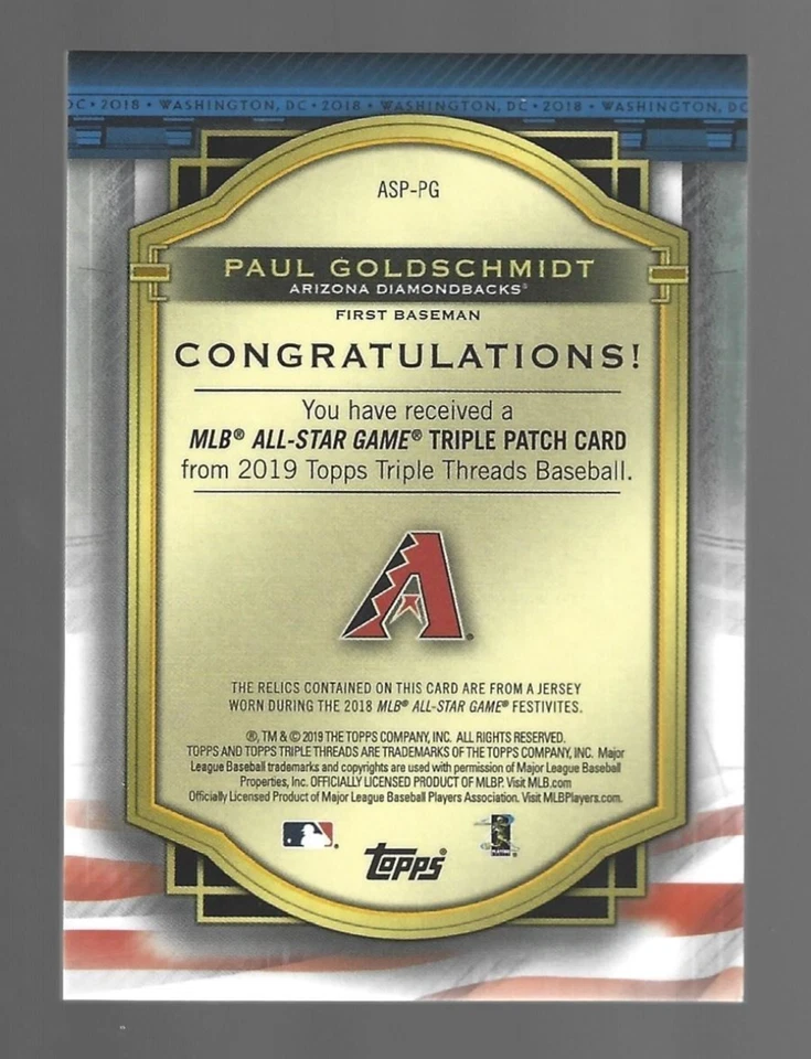 Paul Goldschmidt 2019 Topps Triple Treads All Star Patches Triple Patch 3/9 💲 Foto 3 de 3