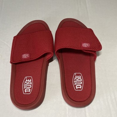 Hey Dude Red Slip On Phoenix Youth Basic Knit Slides Size 12 Boys Kids