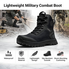 Men Military Tactical Boots Waterproof Combat Side Zipper Army Work Hiking Shoe