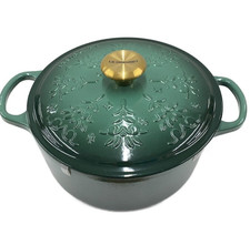 Le Creuset Cocotte Signature 24cm 9.5" Noel Relief Artichoke Gold Knob Cast Iro