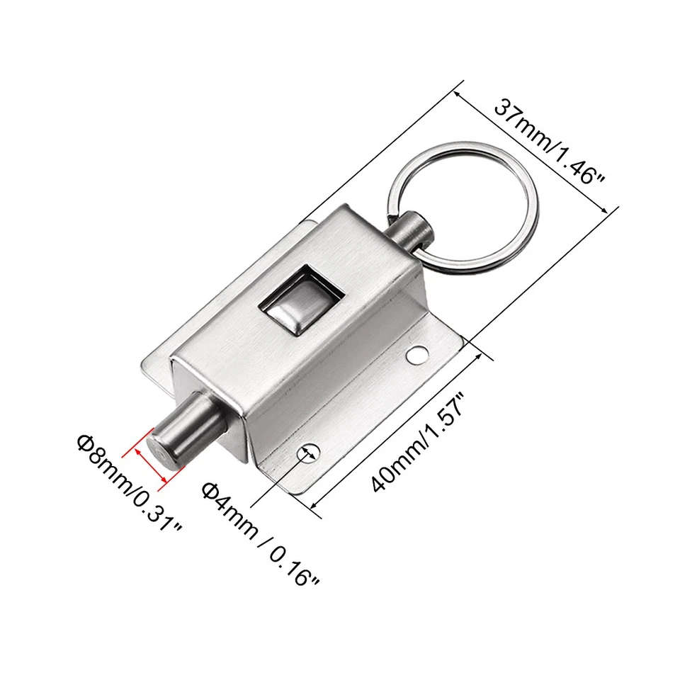1Pcs Door Barrel Bolt Stainless Steel Ring-Pull Spring Loaded Sliding Latch - Image 2 of 4