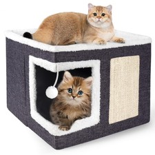 Cat Houses For Indoor Cats - Large Cat Bed Cave With Scratch Pad And Fluffy Ball