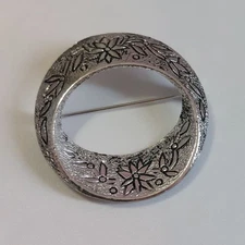 Vintage Emmons Engraved Floral Silver Tone Brooch Pin