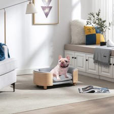 Scandinavian Style Elevated Dog Bed Pet Sofa,Wood legs and Bent Wood Back,Small