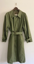 London Towne Men’s Belted Trench Coat Size 40 R Army Olive Green Khaki EUC 