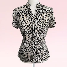 y2k grunge top animal print puff sleeve emo fairy neutral M corpcore boho office