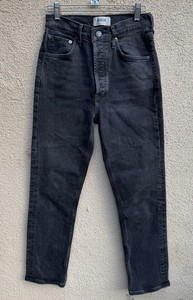 AGOLDE Jeans Womens 25 Black Denim Riley High Rise Straight Crop Button Fly
