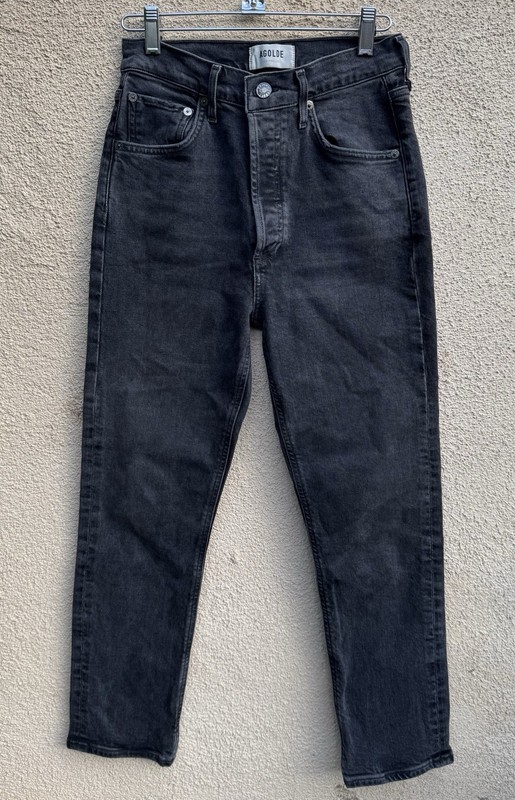 AGOLDE Jeans Womens 25 Black Denim Riley High Rise Straight Crop Button Fly
