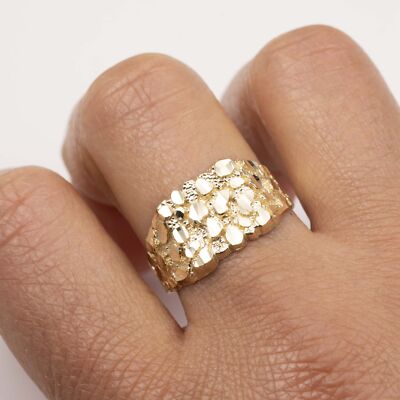 Mens Medium Nugget Square Ring Real Solid 14K Yellow Gold ALL SIZES