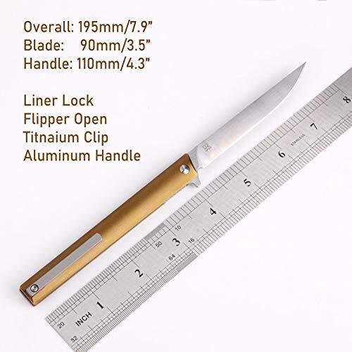 GP035 Small Slim Folding Pocket Flipper Knife, 3.5 inches D2 Drop Point Blade... - Picture 3 of 6