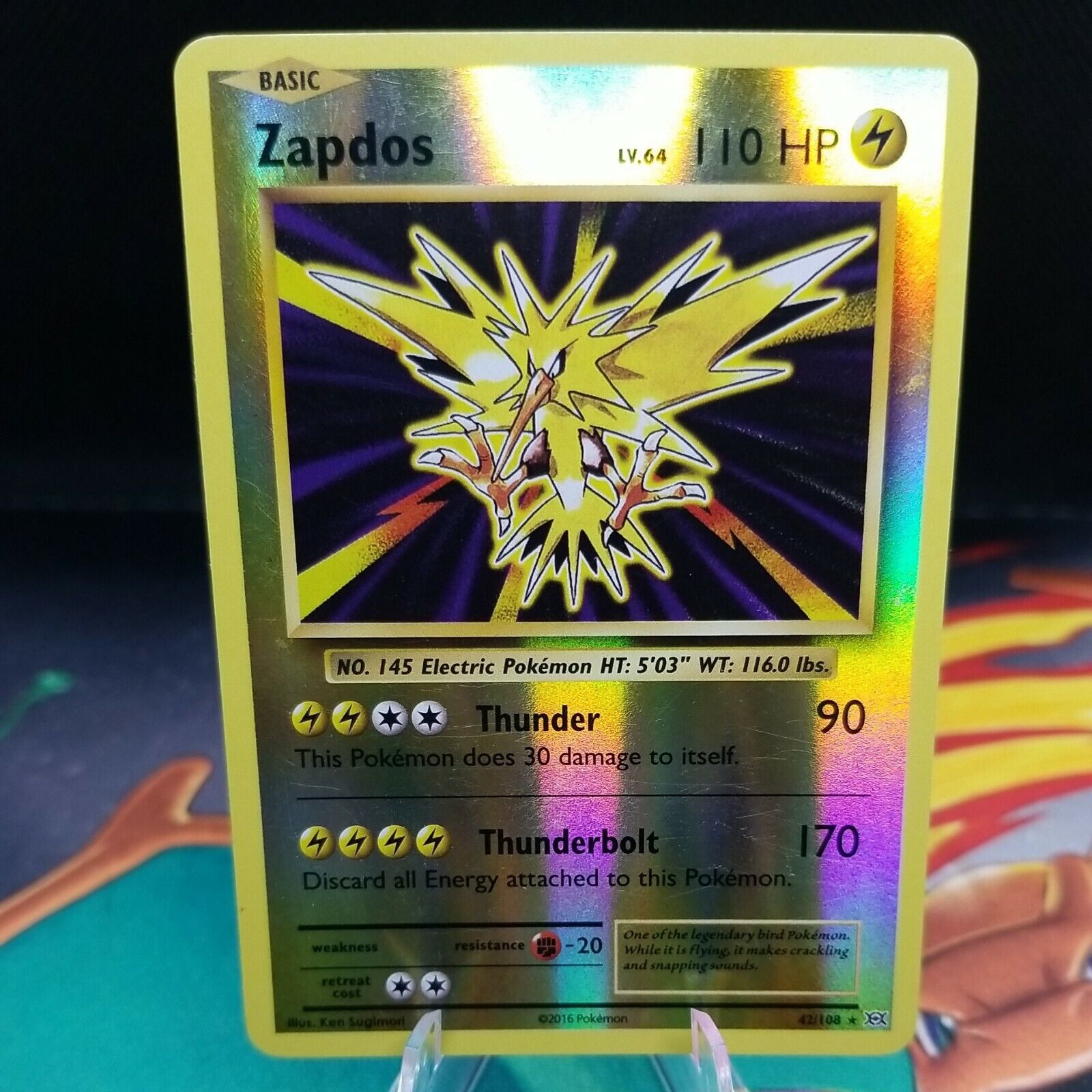 Zapdos REVERSE HOLO RARE 42/108 Pokemon TCG XY Evolutions Card NM Shiny  2016