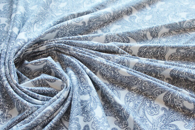 1 Lfm Jersey 3,50 /m² Interlock naturweiß, marine Blumen CC18