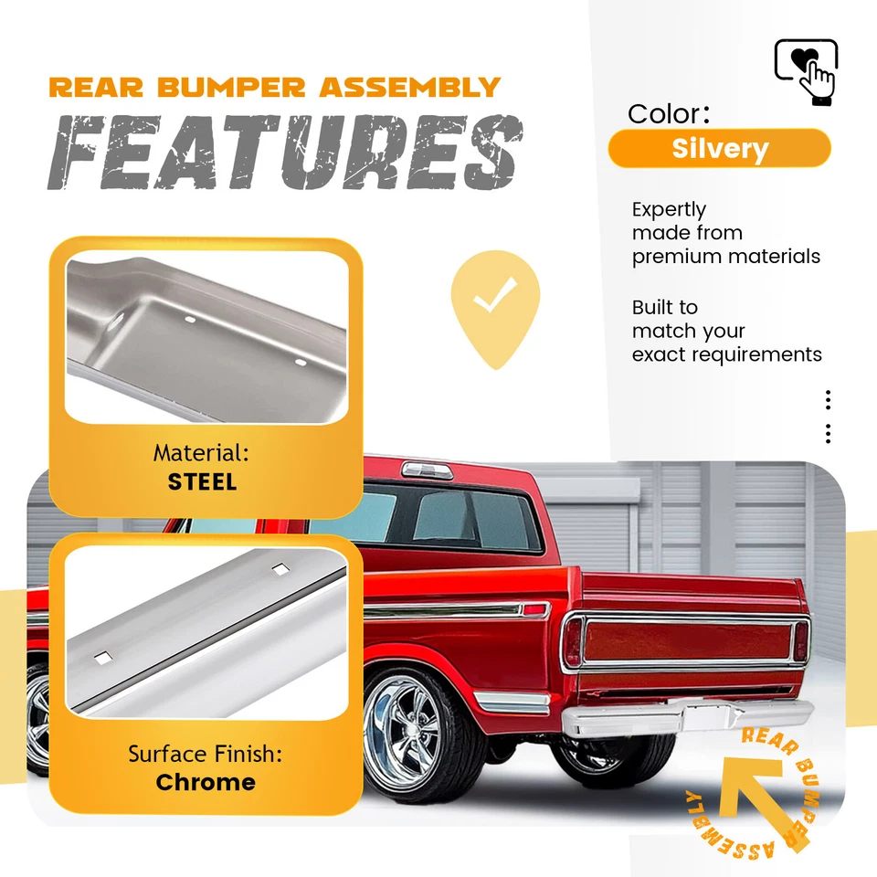 Barra frontal de parachoques trasero cromada para camioneta Ford F100/F150/F250/F350 1980-1986 Foto 3 de 4