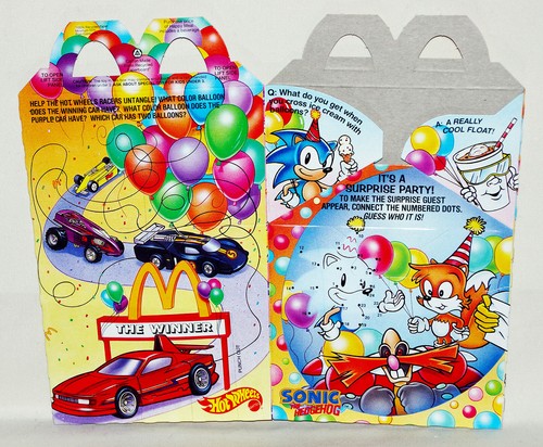 McDonalds 1994 Sonic The Hedgehog Barbie Hot Wheels Vtg Happy Birthday Meal Box - Picture 1 of 4