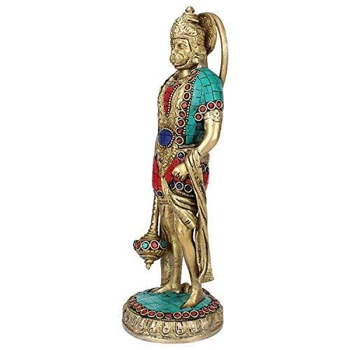 Brass Lord Hanuman Bajrangbali Sankat Mochan Idol Murti for Home 10"H - Picture 3 of 5