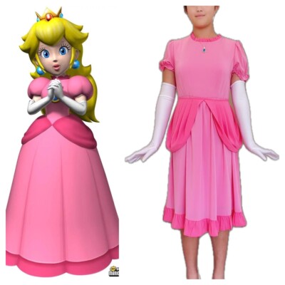 Adult princess peach cosplay dress women s pink ruffle hem midi dress Size L